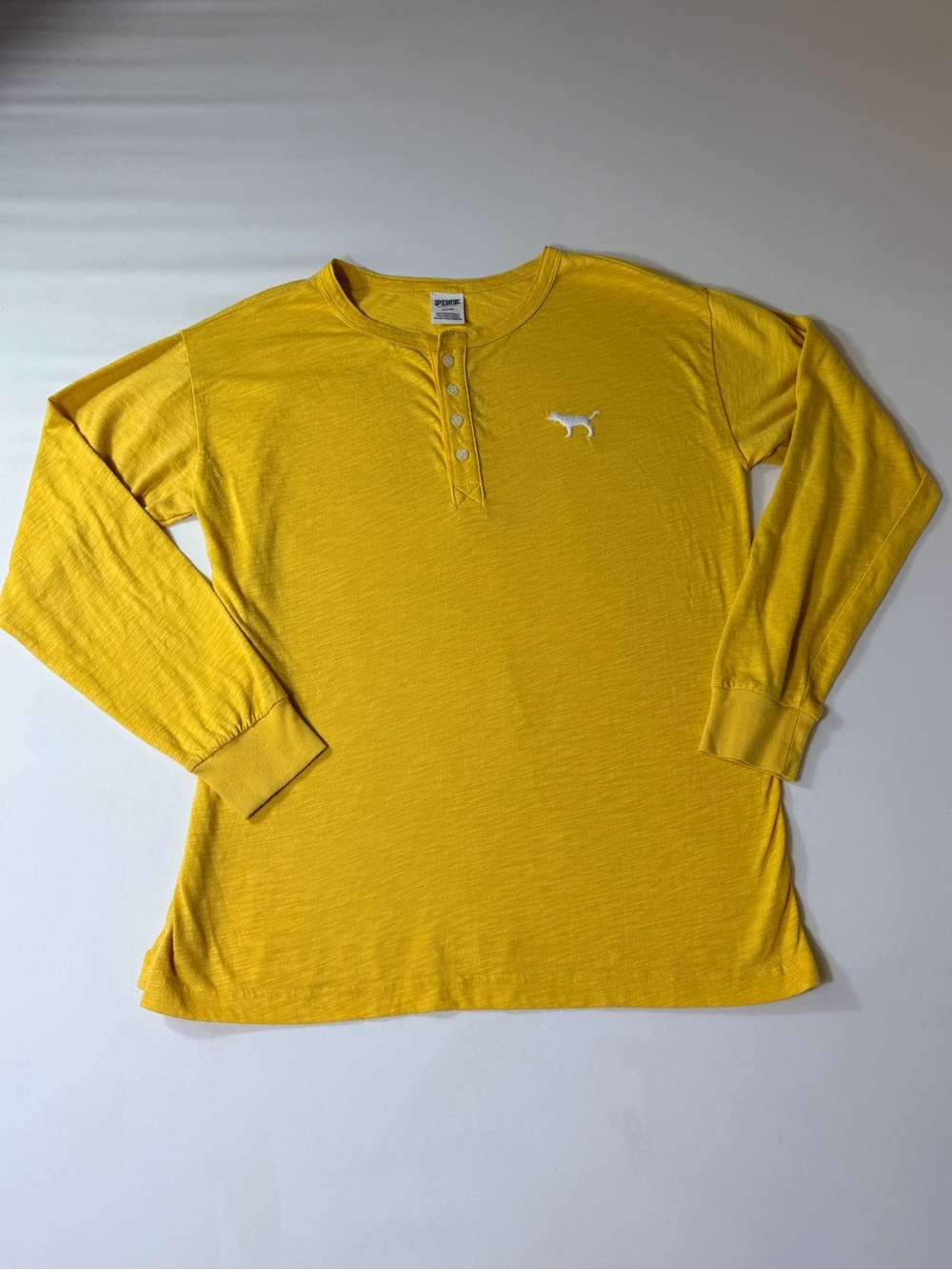 Women’s Victoria’s Secret PINK Yellow Long-Sleeve Henley Shirt Size Medium